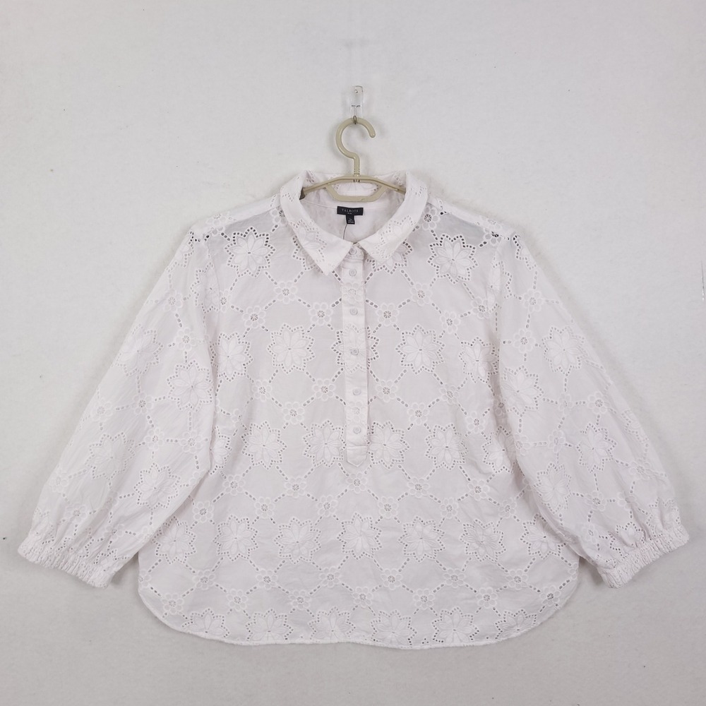 Talbots Eyelet Blouse 3X Floral Embroidery Minimalist Casual Capsule Beach NEW